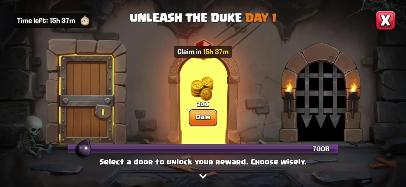 CoC Day 1 Door 2 reward - 200 Grumpy Medals currency for Wise Warriors event shop