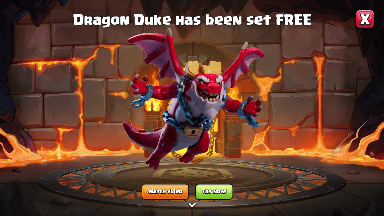 Clash of Clans Unleash the Duke Day 5 Dragon Duke freed hero new flying Hero now available to join the army