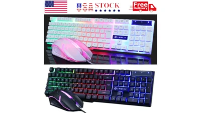 Computer Desktop Gaming Keyboard and Mouse Mechanical Feel LED Light Backlit