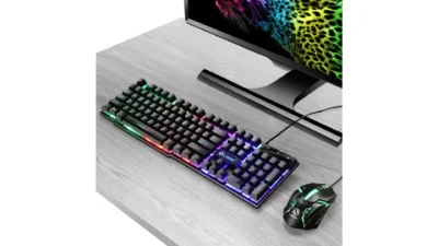 Wired Gaming Keyboard and Mouse Set RGB LED Rainbow Backlit for Computer Desktop