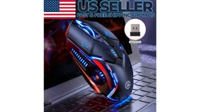 Wireless Gaming Mouse Silent RGB Rechargeable LED Optical USB Mouse